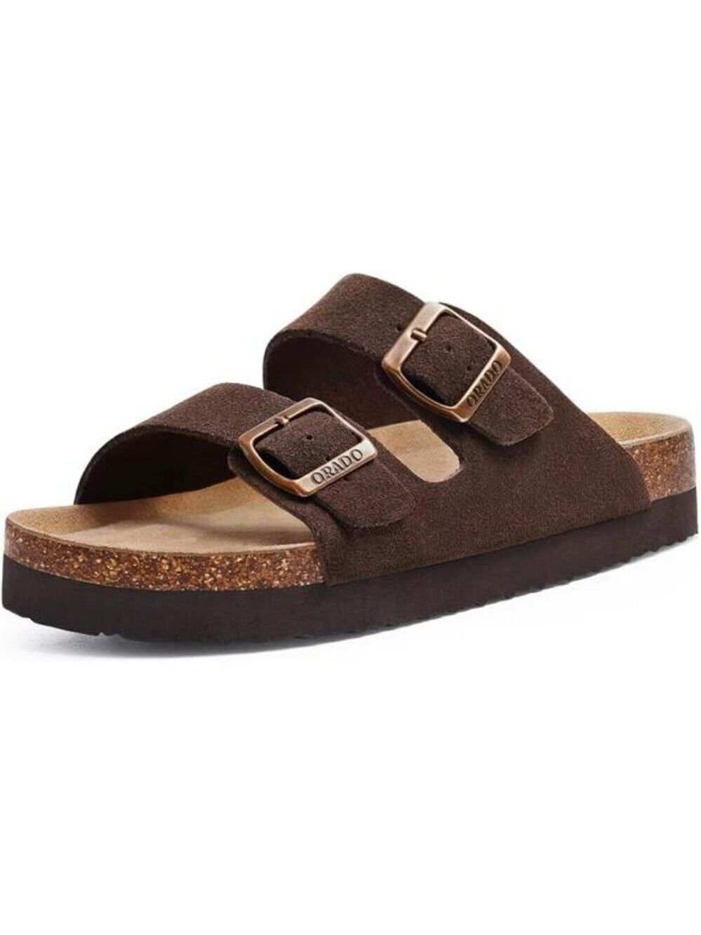 Platform Suede Sandals for Women Cork Footbed Adjustable Buckle Summer Slides